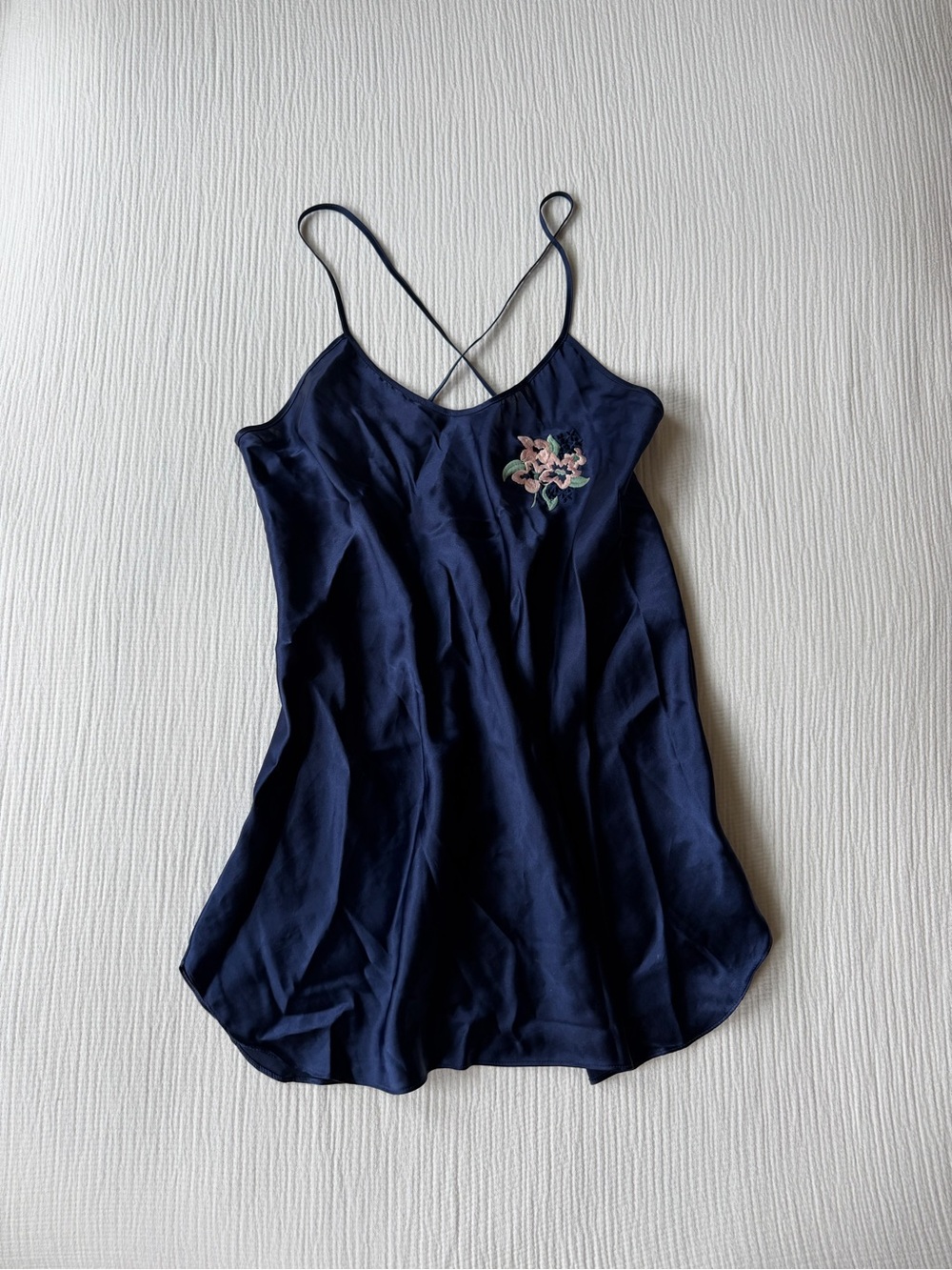Vintage 90s Miss Dior Navy Blue Indigo Floral Embroidered Slip Dress Size Large